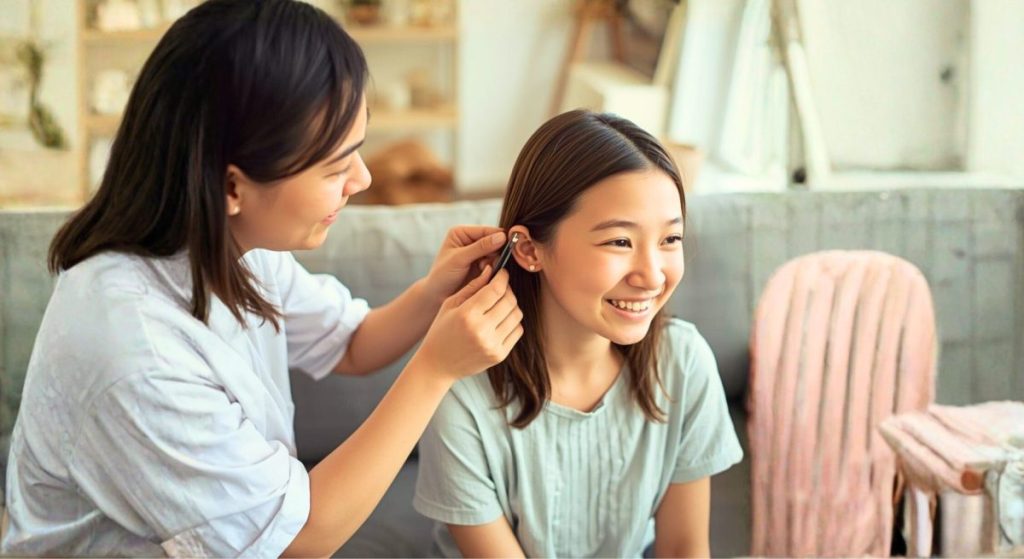 家族やお友達に耳つぼジュエリーを施術